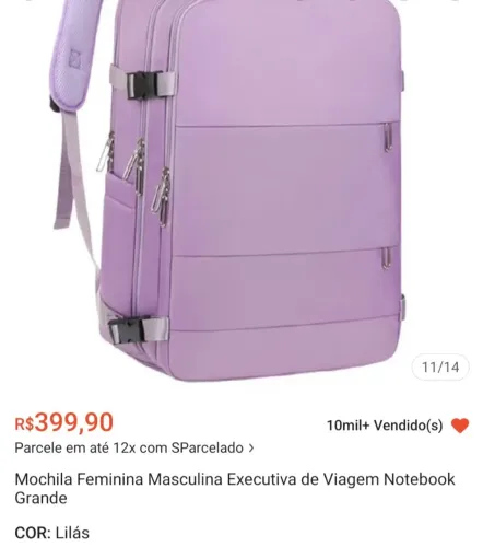 MOCHILA LILÁS EXECUTIVA DE VIAGEM NOTEBOOK GRANDE