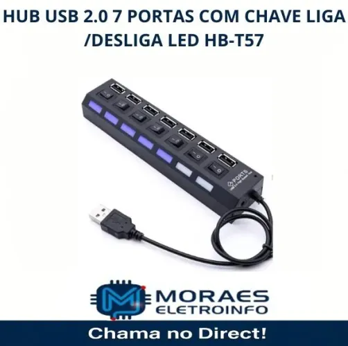 Hub USB 7 portas com chave liga e desliga 