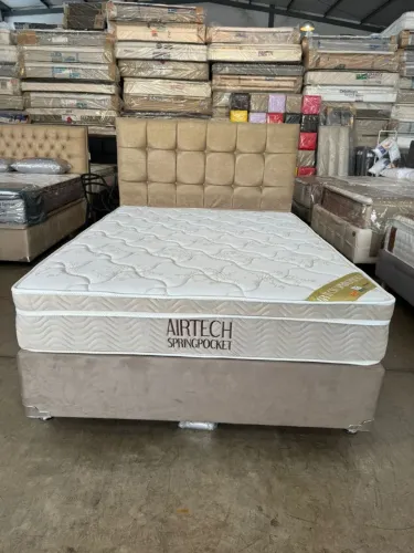 Cama casal da Ortobom com colchão confortável conjunto completo com cabeceira