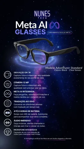 Óculos Meta, Óculos Aventurer Standard AI, Preto, Lentes Transparentes