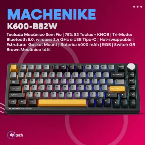 Teclado Mecânico Sem Fio Machenike K600 75% | Tri-Mode | Swtich Brown -Entrega Grátis-
