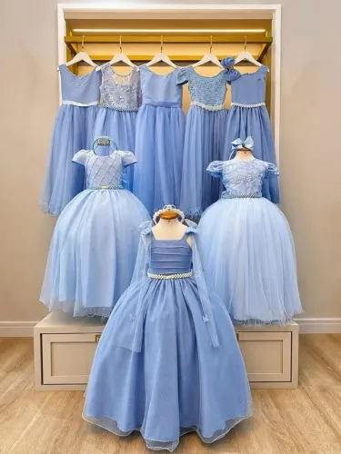 Vestido longo azul formatura infantil