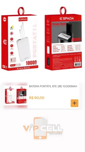 Carregador Portátil 10.000MAH ESPADA BTE-28E