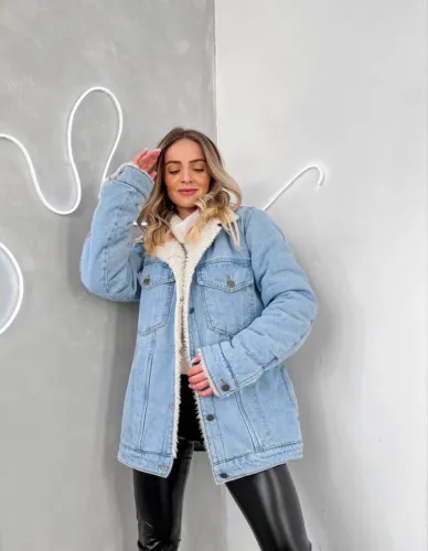 Jaqueta jeans forrada reversível G