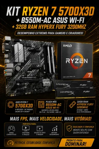 KIT RYZEN 7 5700X3D+32GB RAM 3200MHZ HYPERX FURY RGB - Parcelo