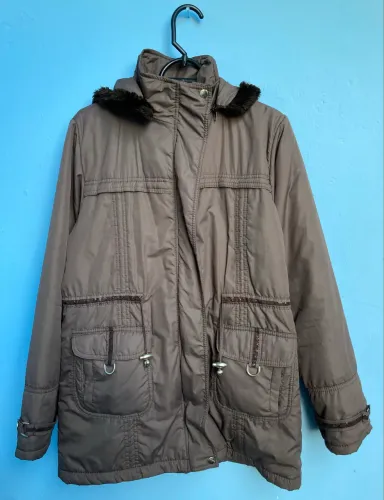 Jaqueta Parka Feminina Marrom Com Capuz Removível, Tam M