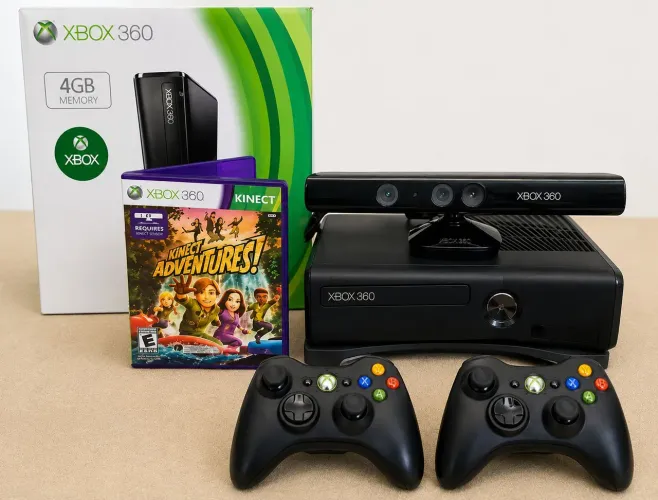 Xbox 360 Super Slim 4GB + Kinect + 2 Controles + Vários Jogos