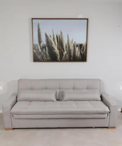 Sofá Cama Retrátil / Reclinável em linho Cinza - Excelente Estado
