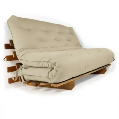 Cama futon casal, base madeira nobre maciça.