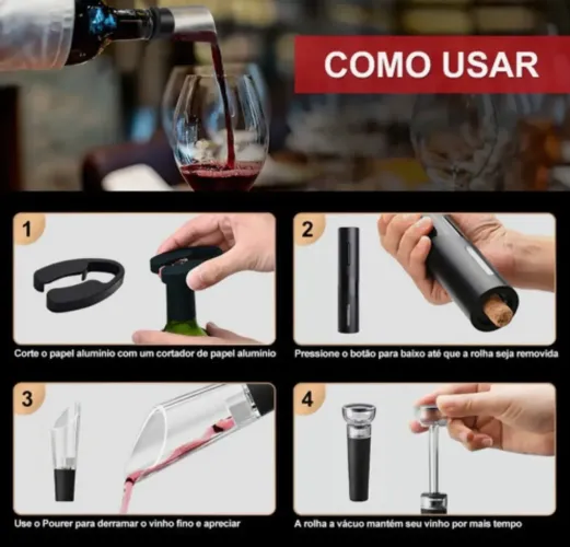 Kit abridor de vinho elétrico
