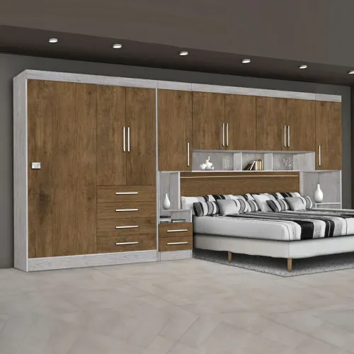 Dormitório Georgia JA Avelã / Jequitibá Para Cama Box 1,38M Casal
