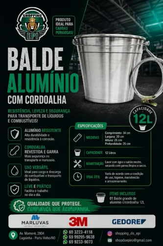 BALDE DE ALUMÍNIO COM CORDOALHA 12L