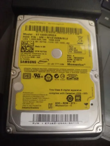 HD 1TB Samsung 2,5 notebook 5400 RPM somente 60 dias de uso super novo