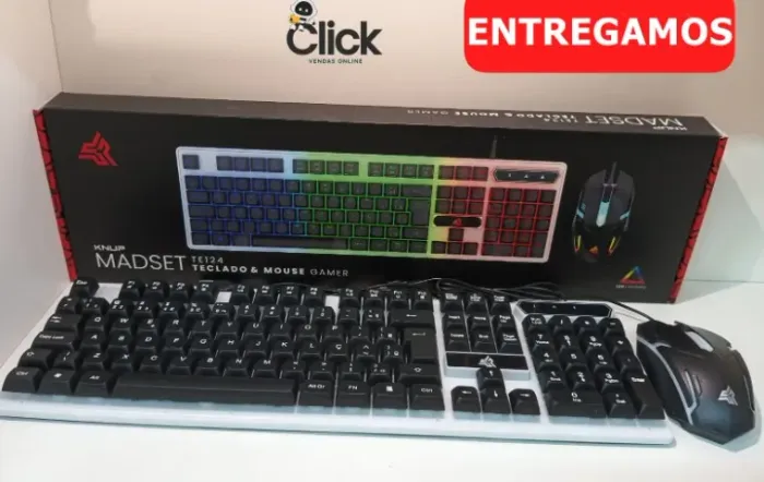 Kit Teclado e Mouse Gamer Knup TE124 ABNT2 LED USB Branco