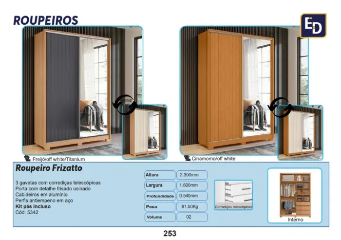 Roupeiro Frizatto c/espelho e pés