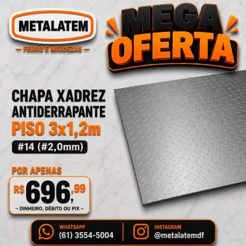 Chapa Xadrez Antiderrapante Piso 3x1,2m #14 (#2,0mm)