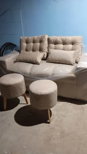 Sofás de fabricação de 3 lugares com 2 puff 