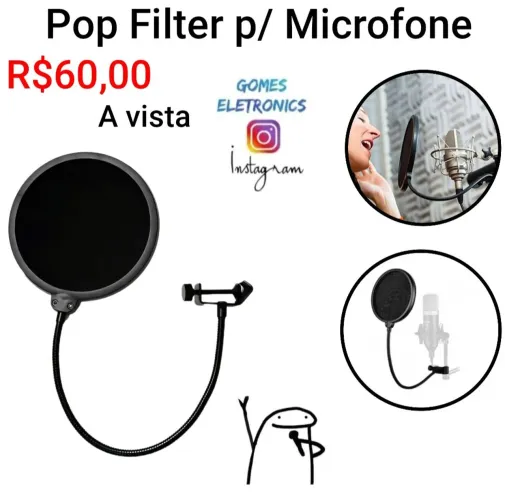 Suporte Pop Filter Anti Puff Ruido Para Microfone Condensador / Studio (Loja Fisica)