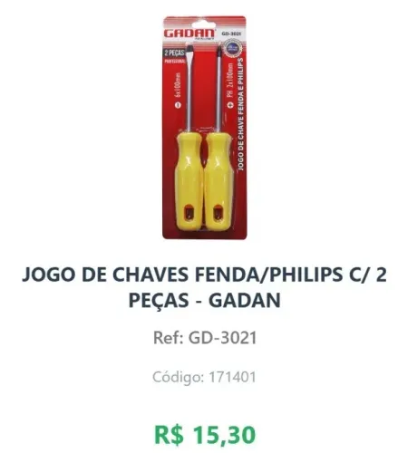 JOGO DE CHAVE DE FENDA/PHILIPS C/ 2 PEÇAS