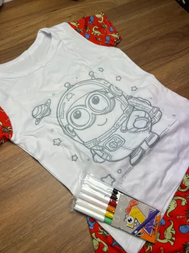 Pijama Infantil c/ Canetinha Colorir 100% Algodão - A criança que colore a estampa!