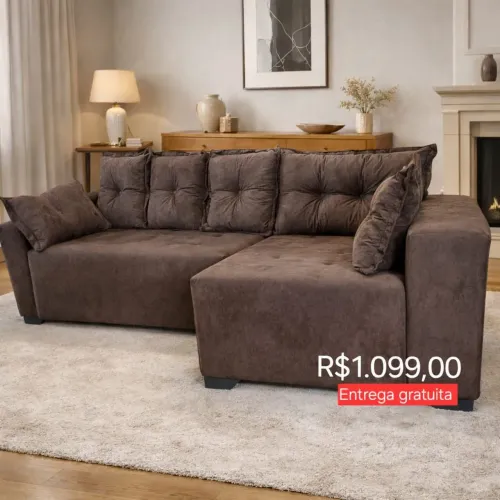PROMOÇÃO URGENTE - Sofá de Canto Itália 4 LUGARES Marrom com Chaise Disponível