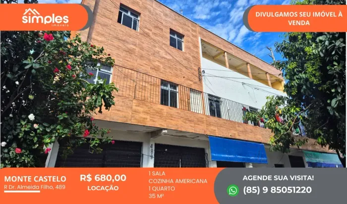 Apartamento para aluguel possui 35 metros, com 1 comodo e banheiro
