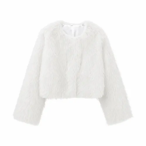 casaco de pêlos sintético cropped branco