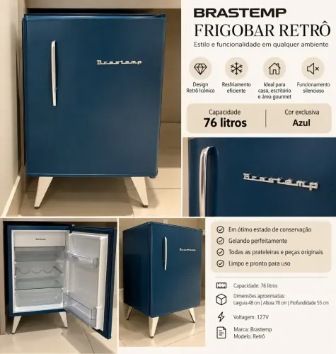 Frigobar Brastemp Retrô Azul - Seminovo
