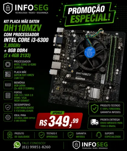 Kit Placa Mãe Lga1151 + I3-6300 + 8gb Ddr4 (2x4)