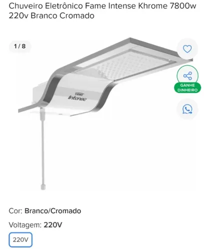 Chuveiro FAME Intense. Novo, sem uso. Branco cromado 220W