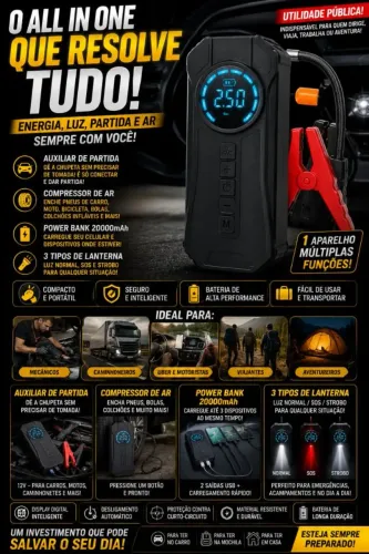 4 em 1 , Compressor de Ar(bomba de ar) , Auxiliar de partida (chupeta) , Power bank,latern