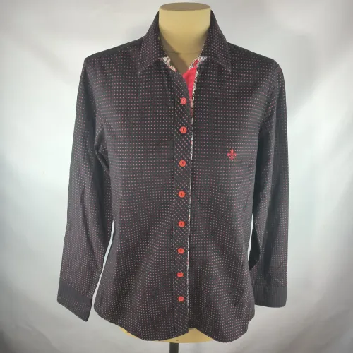 Camisa Dudalina Original G feminina preta com poá vermelho