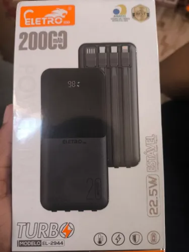 CARREGADOR PORTÁTIL POWER BANK ELETROMEX TURBO 20.000mAh - NOVO/LACRADO - R$130