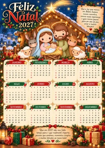CALENDÁRIO DE PAREDE 2027 - TEMA NATALINO - VÁRIOS MODELOS