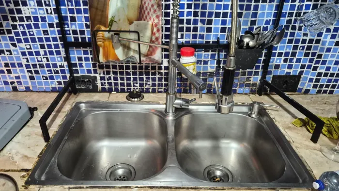 Pia Cuba dupla de inox com torneira gourmet