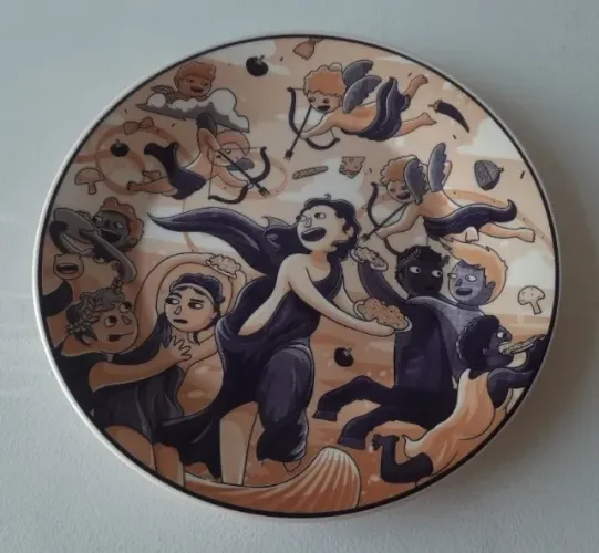 Prato decorativo de parede em porcelana Coleção Spoleto 24,5cm diâmetro