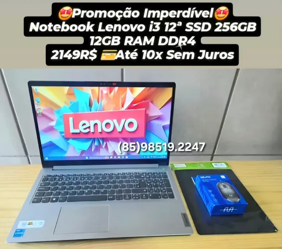 Promoção Notebook Lenovo i3 12ª SSD 256GB 12GB RAM DDR4 Até 10x Sem Juros