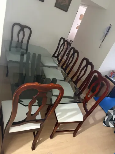 Mesa de Jantar 6 Lugares Jacaúna Tampo de Vidro (1,80x1m)
