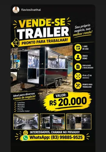 Vendo Trailer Novo - Bem conservado - Ótimo para comércio de comidas e bebidas!!!