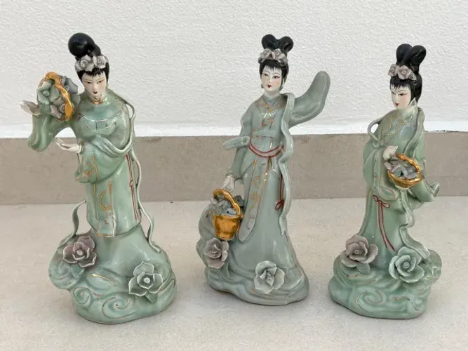 Escultura decorativa de relíquia de porcelana chinesa - conjunto de 3