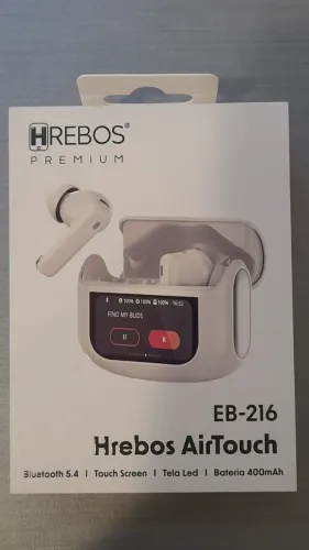 Fone de Ouvido Bluetooth Hrebos AirTouch EB-216 com Case Tela Touch LED
