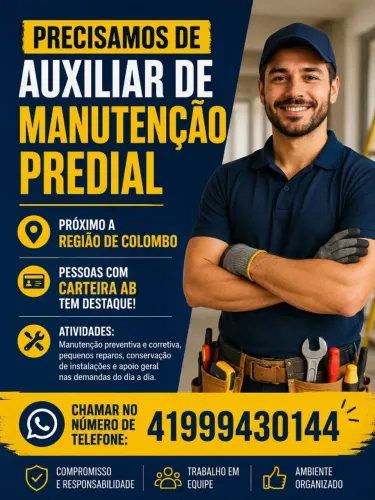 Necessitamos de Auxiliar de manutenção predial 