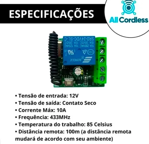 Módulo Rele rf 433mhz 1canal 12v