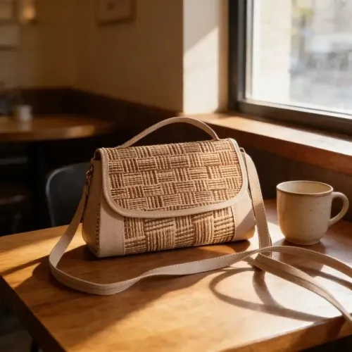 bolsa bau transversal de palha artesanal listras