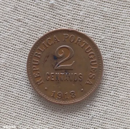 Moeda antiga dois centavos 1918 portuguesa