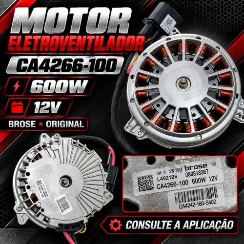 Motor Eletroventilador Brose, com código CA4266-100, potência de 600 W e tensão de 12 V.