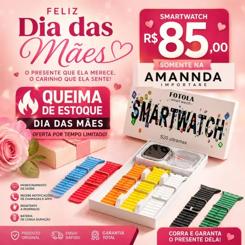 Smartwatch kit com 8 pulseiras para o dia das mães