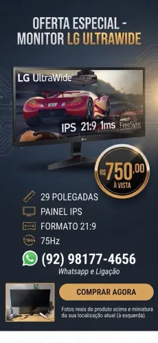 Monitor LG Ultrawide 29 Polegadas Painel IPS 75Hz 1ms Freesync