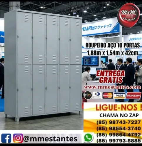 Entrega Grátis - Armário de Aço Guarda-Volumes com 10 Portas Longo