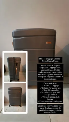 Mala IT Luggage Grande Nova Sem Uso - Rodas 360° - Cinza Grafite